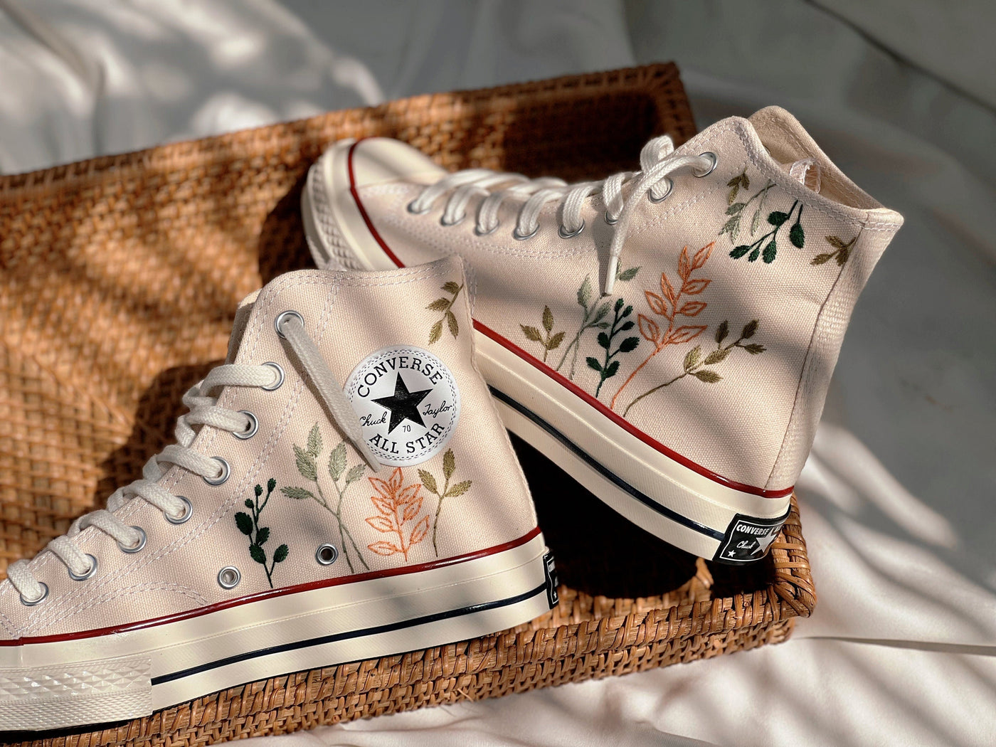 Embroidered Converse Chuck Taylors, Custom Converse Green Tree Leaves