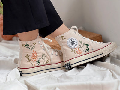 Embroidered Converse Chuck Taylors, Custom Converse Green Tree Leaves