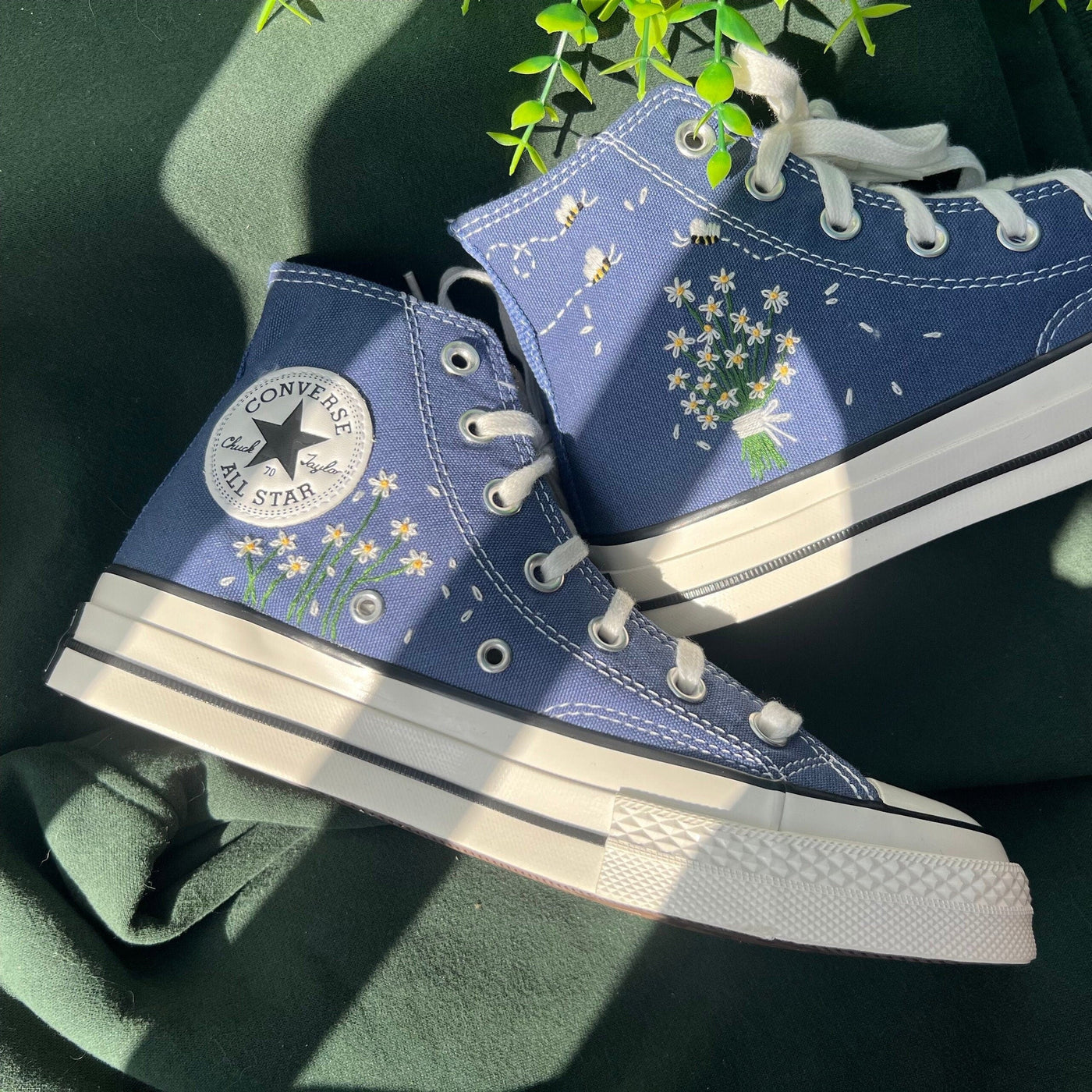 Embroidered Converse Chuck Taylors, Chrysanthemum Bouquet And Bee