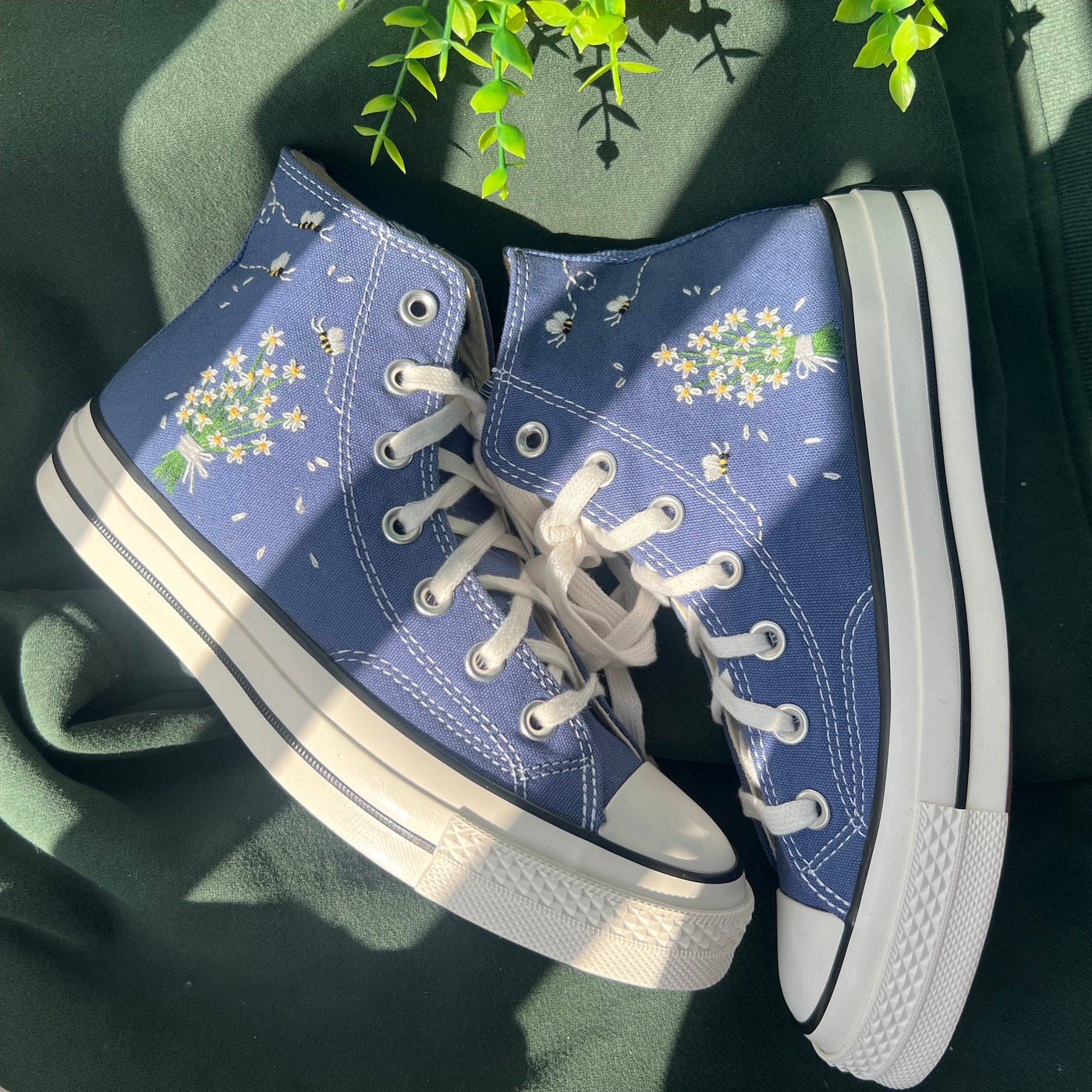 Embroidered Converse Chuck Taylors, Chrysanthemum Bouquet And Bee