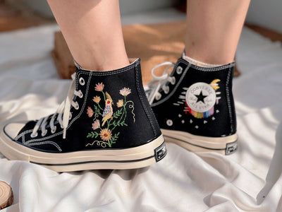Embroidered Converse,Converse Flower And Pet,Custom Converse Bird