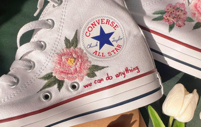 Embroidered Converse,Converse High Tops Custom Peony,Pink Flower