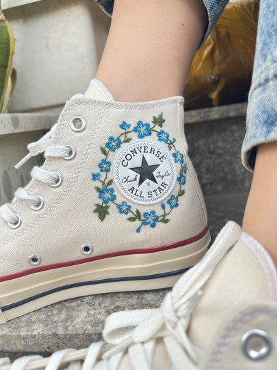 Embroidered Converse,Converse High Tops,Embroidered Blue Flower