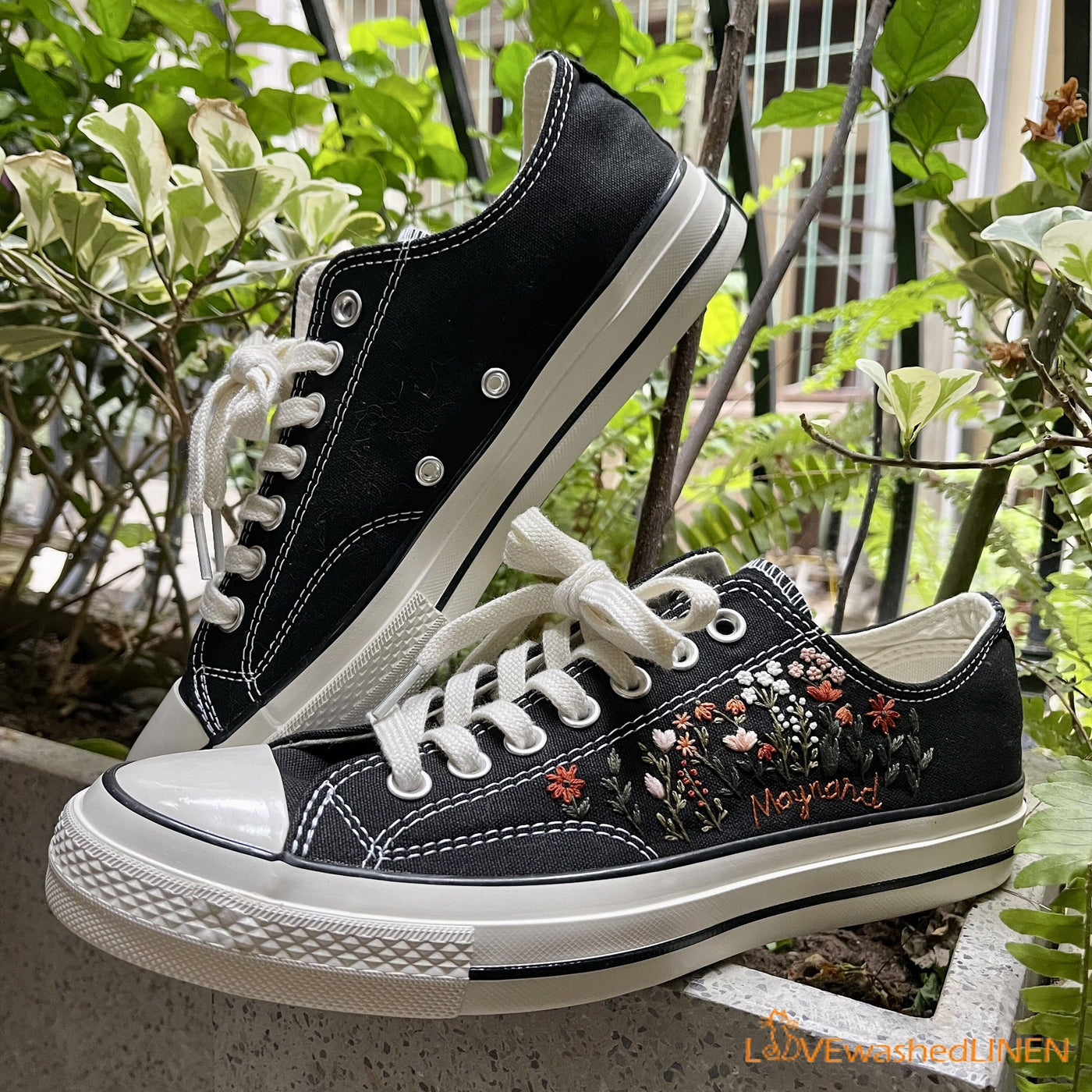 Embroidered Converse Custom, Embroidered Flowers, Embroidered Shoes