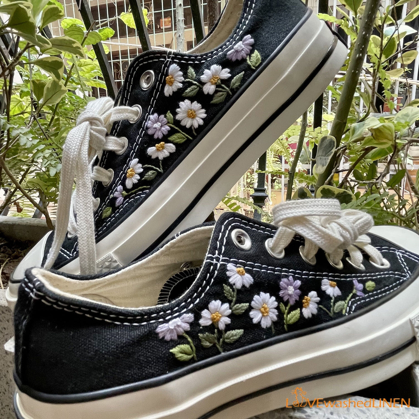 Embroidered Converse Custom,Wedding Embroidered Flower Shoes
