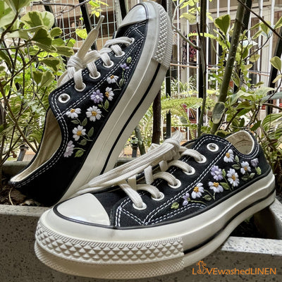 Embroidered Converse Custom,Wedding Embroidered Flower Shoes