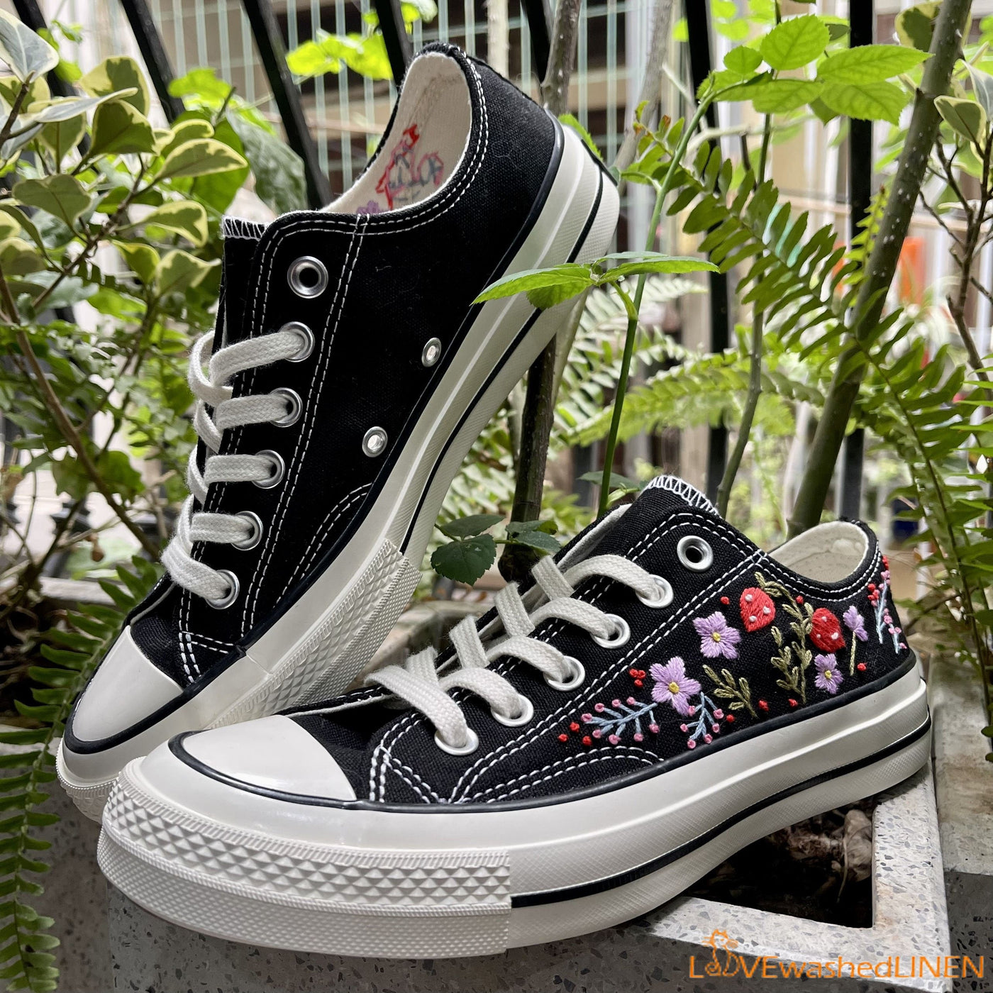 Embroidered Converse Custom, Embroidered Flowers, Wedding Shoes