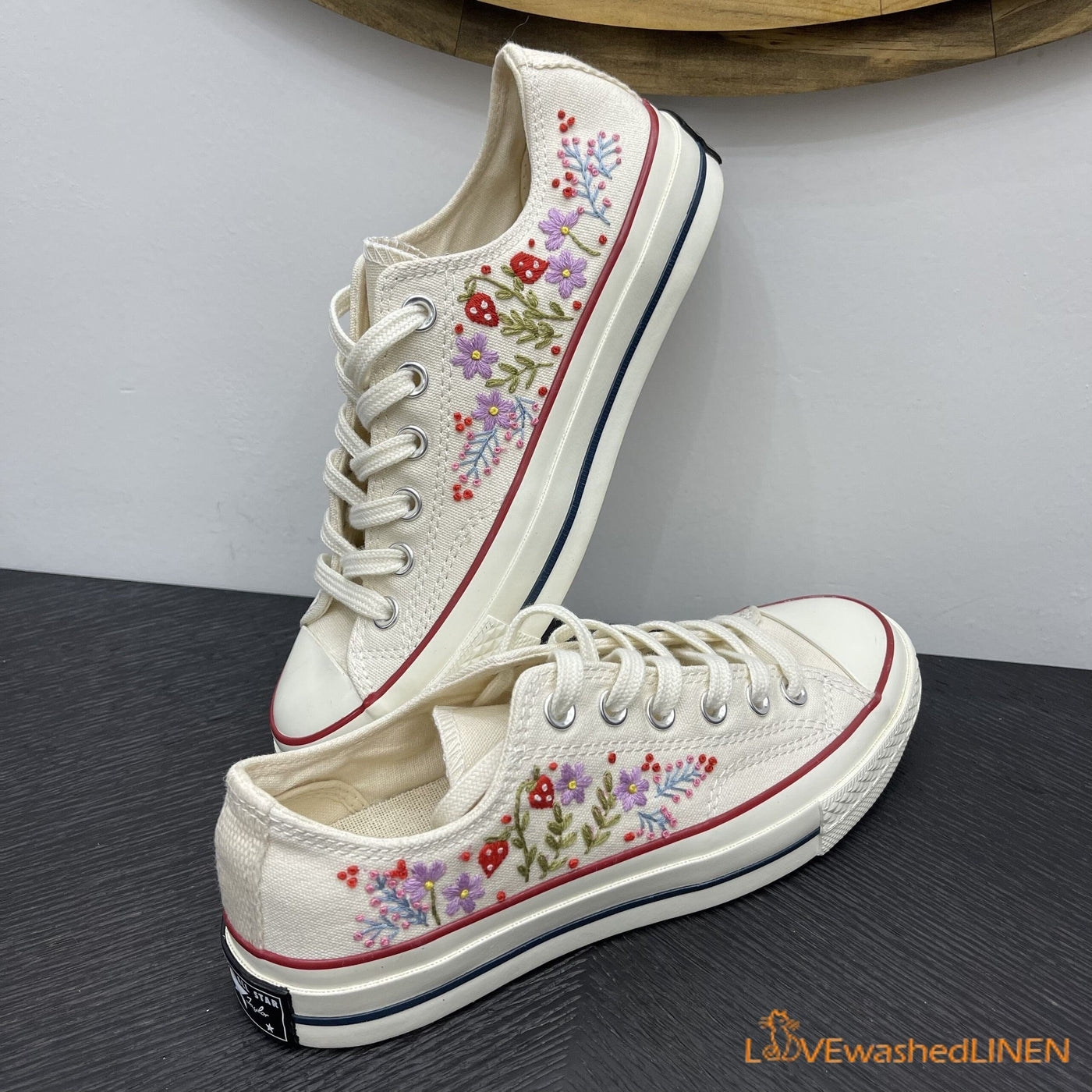 Embroidered Converse Custom, Embroidered Flowers, Wedding Shoes
