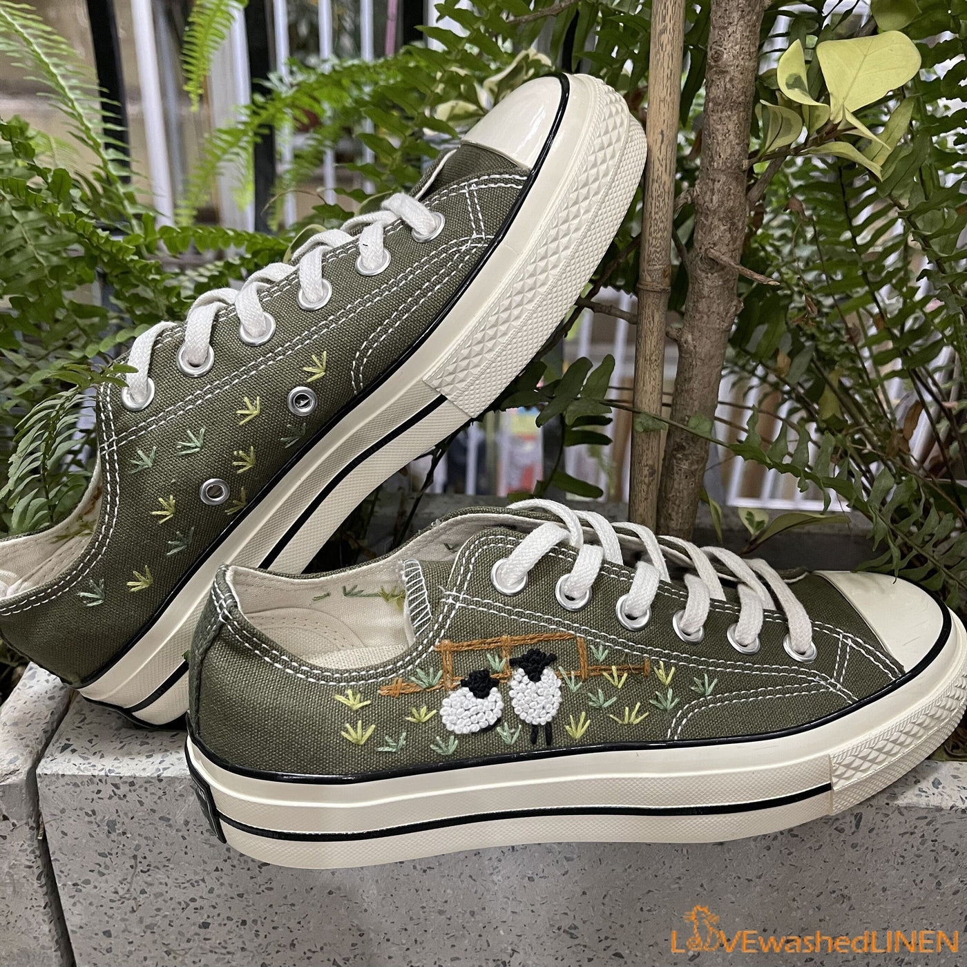 Embroidered Converse Custom Converse Embroidered Lambs Sneakers