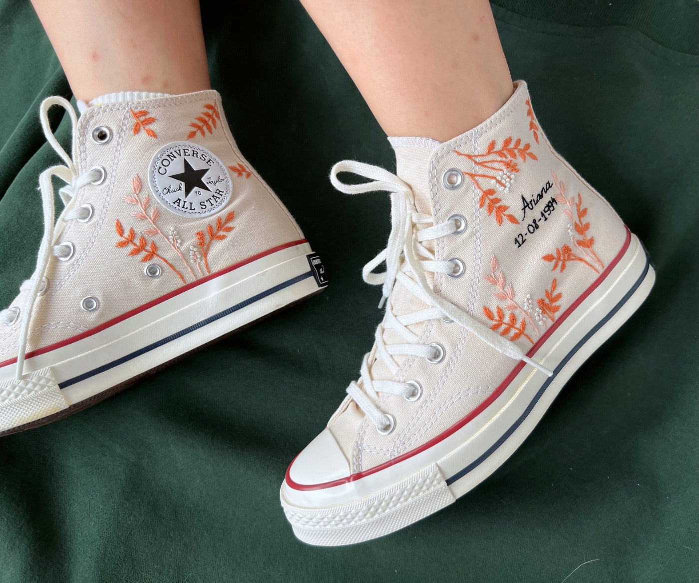 Embroidered Converse,Converse Orange Tree Leaves Cover The Wedding Day