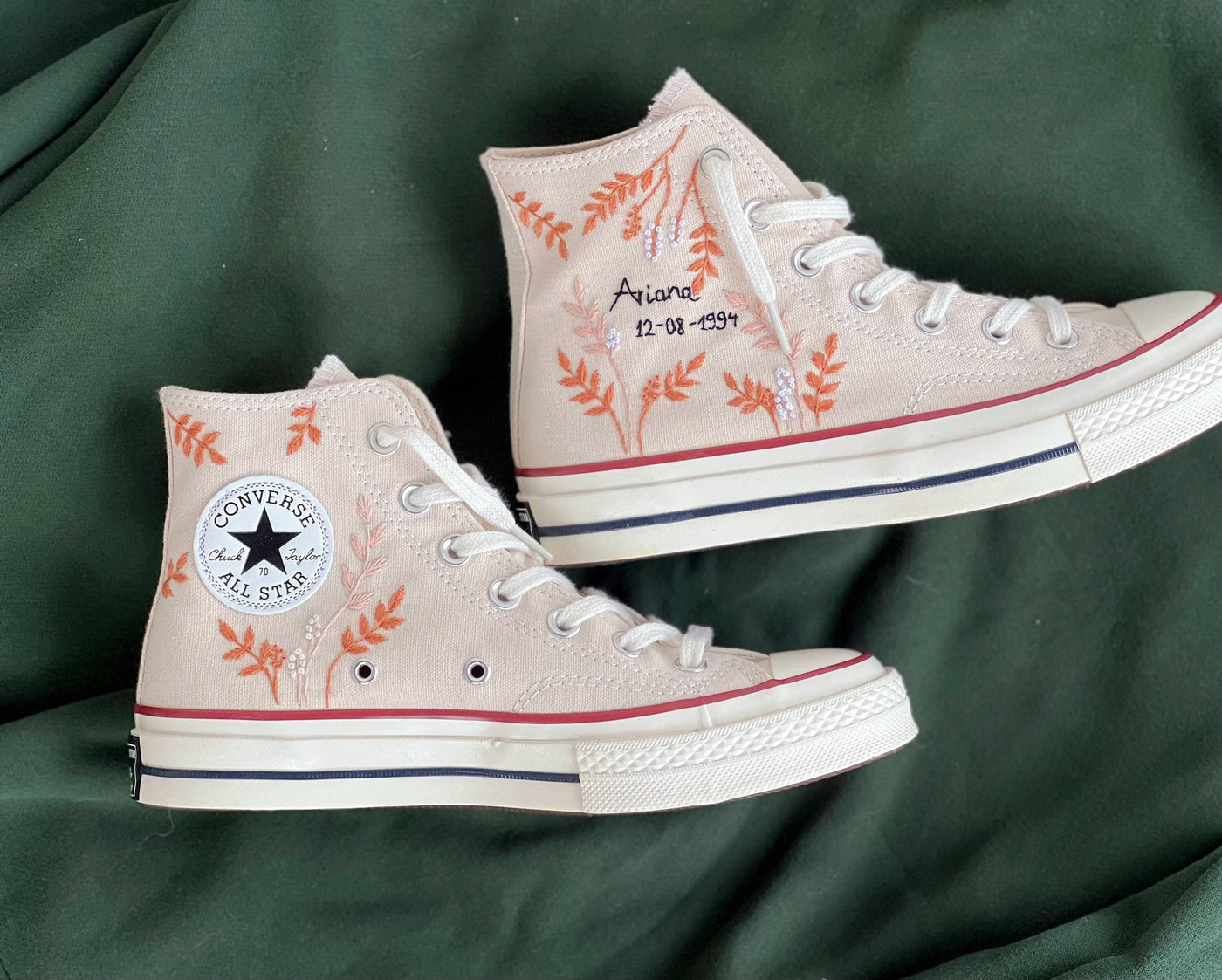 Embroidered Converse,Converse Orange Tree Leaves Cover The Wedding Day