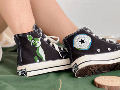 Embroidered Converse,Custom Kawaii Cat, Converse High Tops Cat