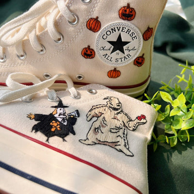 Embroidered Converse,Custom Pumpkin Converse,Embroidered Halloween
