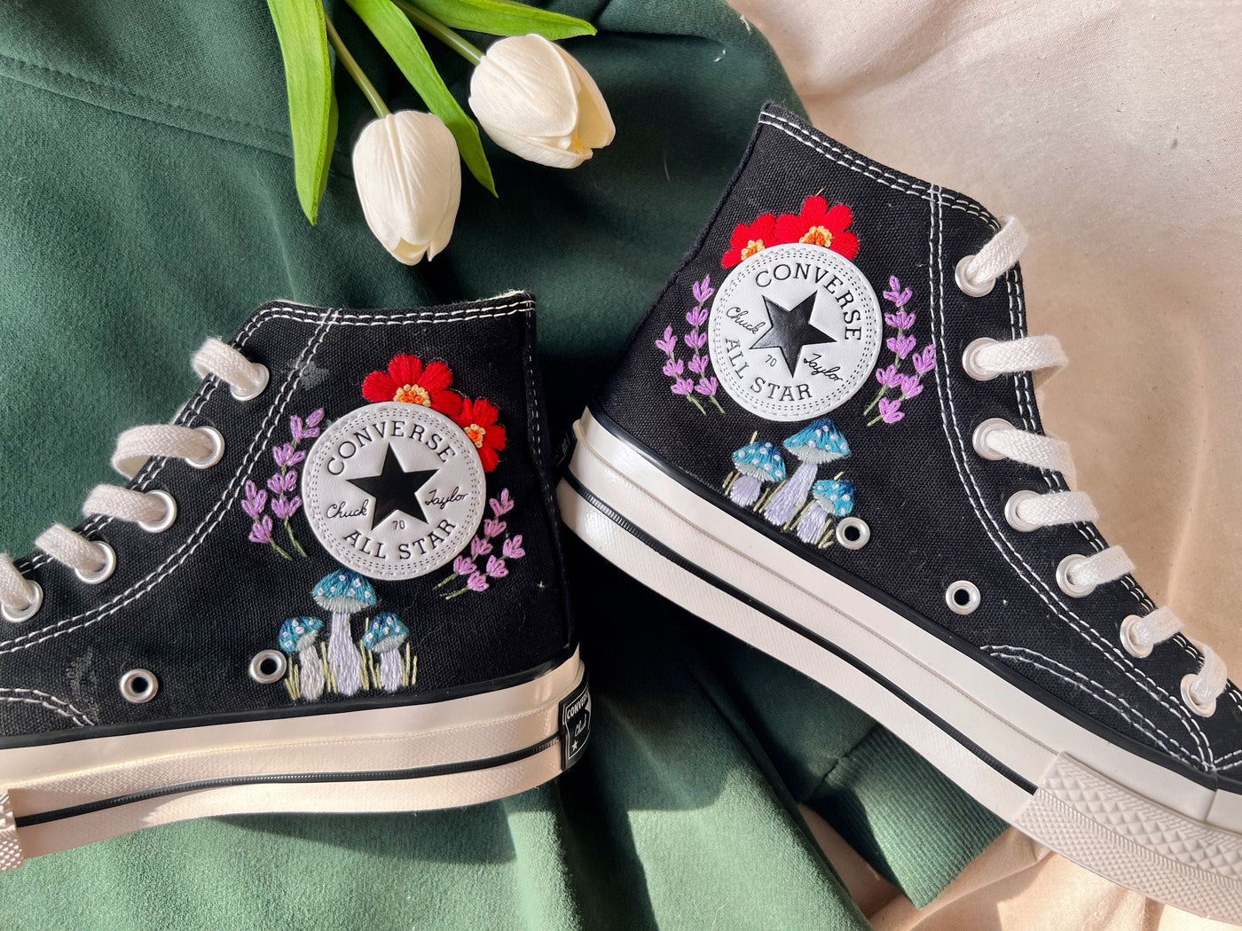 Embroidered Converse,Custom Mushroom Converse,Converse High Tops