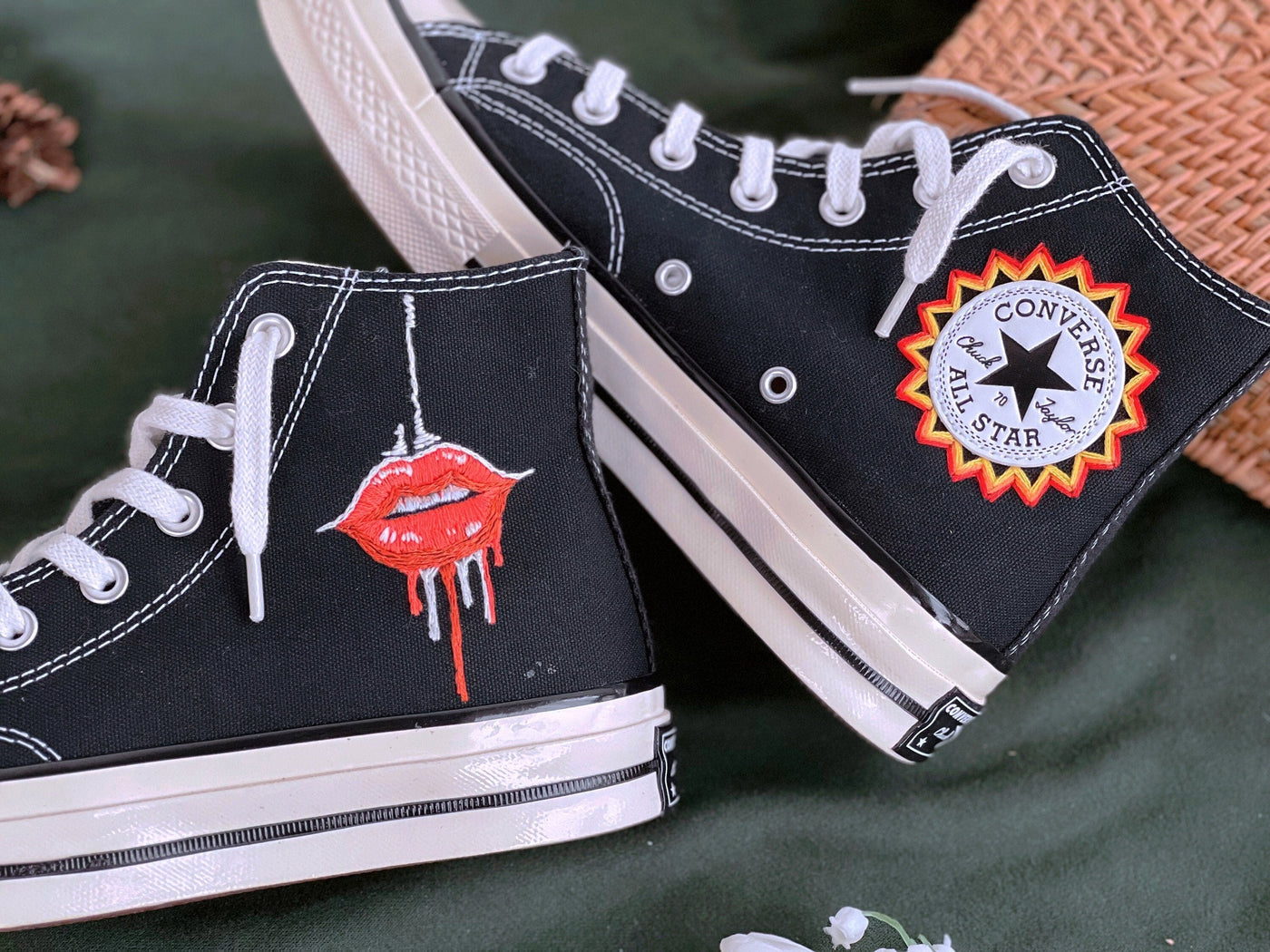 Embroidered Converse,Custom Symbol Converse,Converse Eyes And Lips