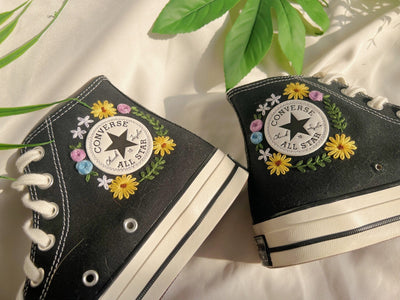 Embroidered Converse,Flower Converse,Converse Custom Colorful Daisy