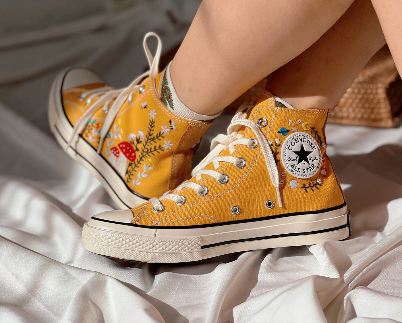 Embroidered Converse High Tops,Floral Converse,Custom Multicolored