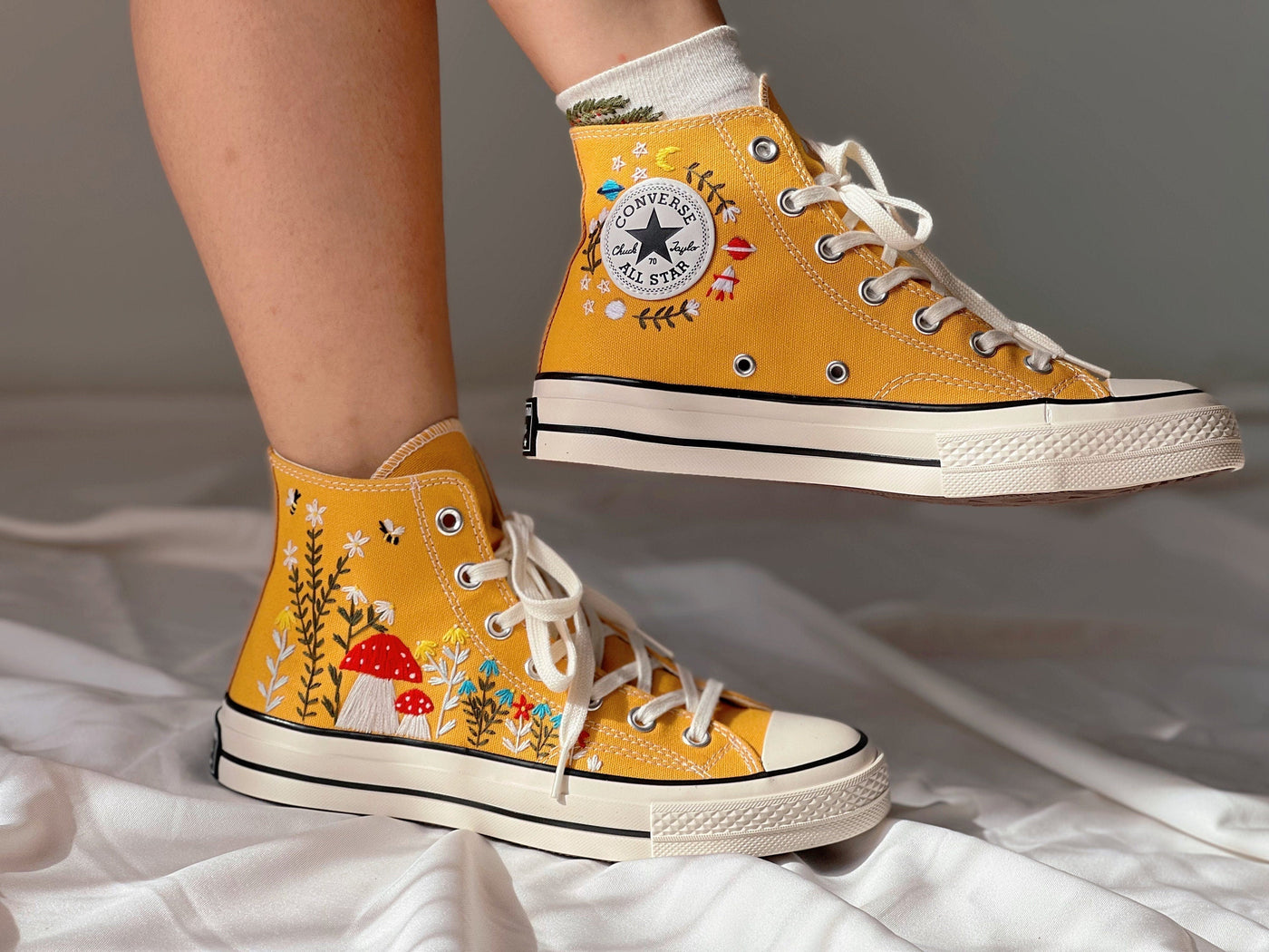 Embroidered Converse High Tops,Floral Converse,Custom Multicolored