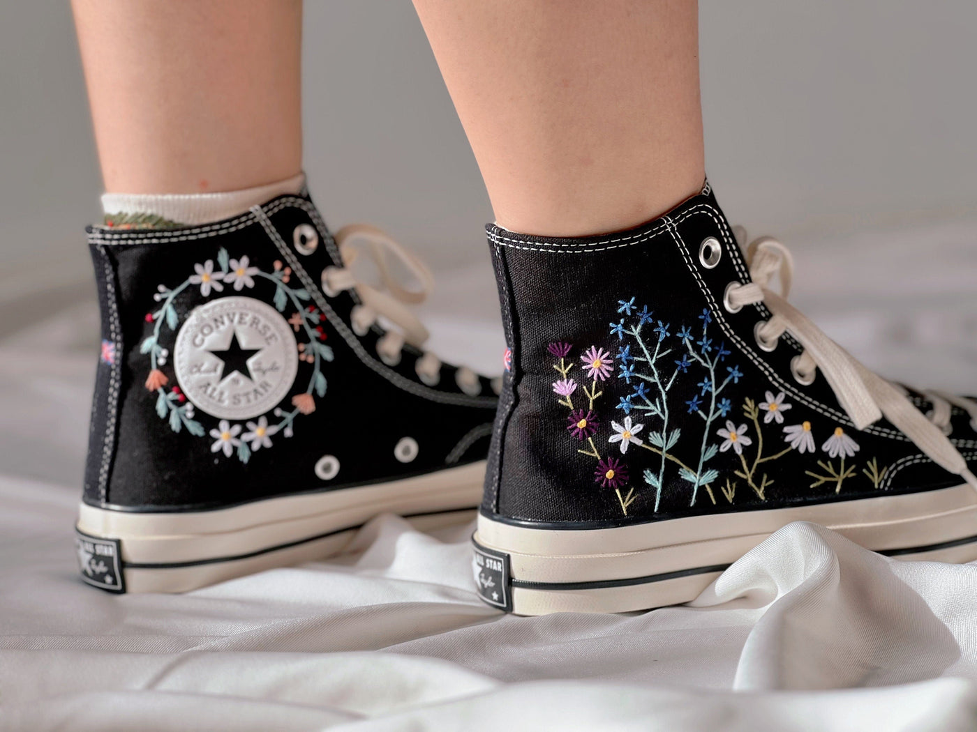 Embroidered Converse High Tops,Flower Converse,Embroidered Apple Tree