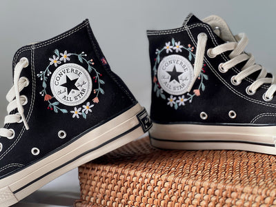 Embroidered Converse High Tops,Flower Converse,Embroidered Apple Tree