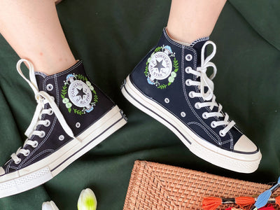 Embroidered Converse, Custom Converse Blue,Converse High Tops