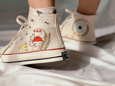 Embroidered Converse, Custom Converse Colorful Bees And Flower Garden