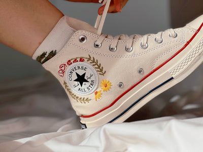 Embroidered Converse, Custom Converse Colorful Bees And Flower Garden