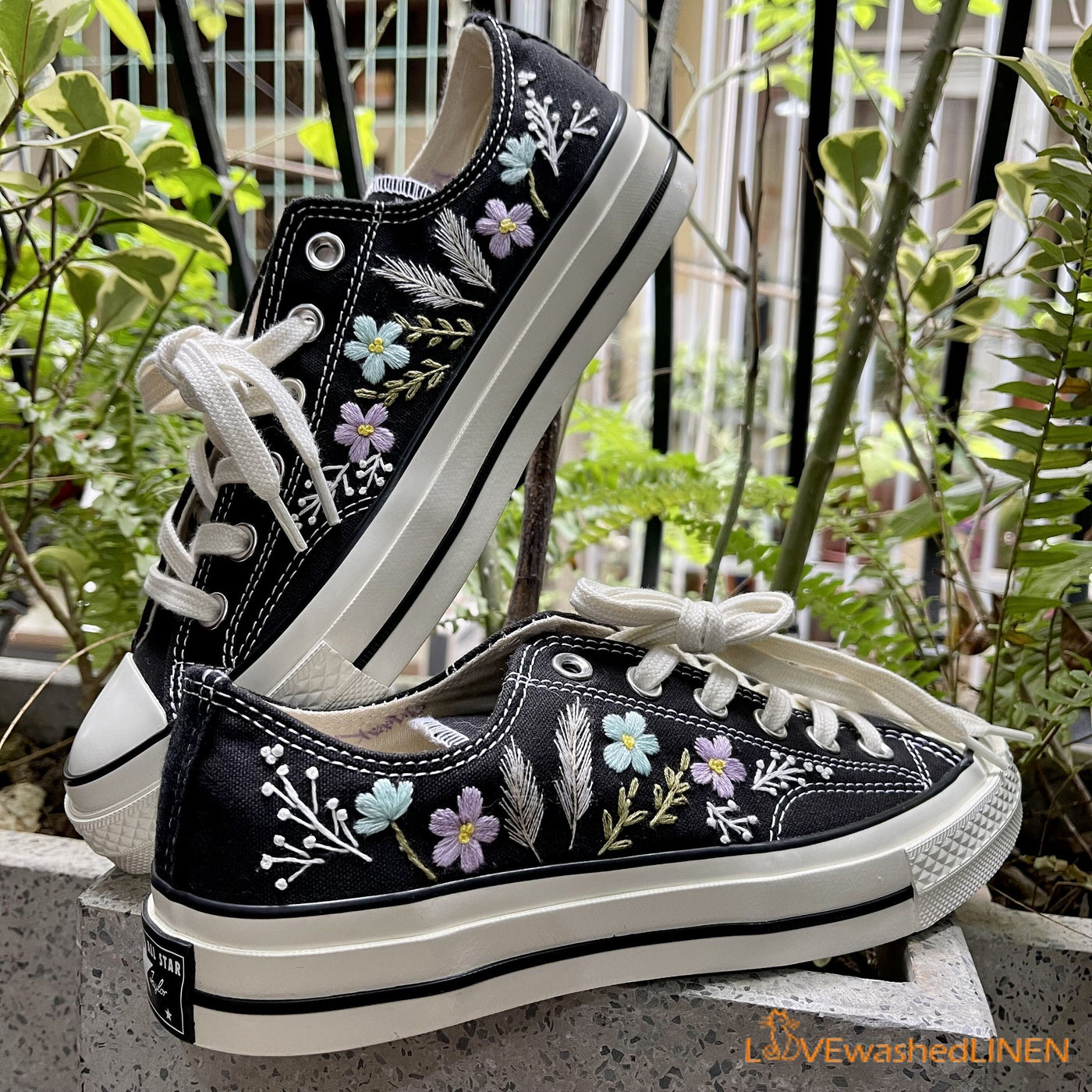 Feathers Embroidered Converse Custom Chuck Taylor Embroidered Flower