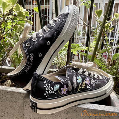 Feathers Embroidered Converse Custom Chuck Taylor Embroidered Flower