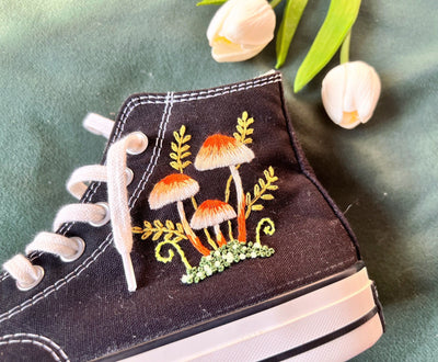 Mushroom Converse,Embroidered Converse,Embroidered Orange mushrooms