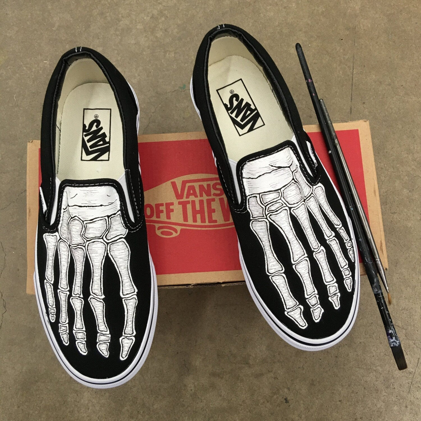 Skeleton Boney Feet Custom Vans Slip On Shoes