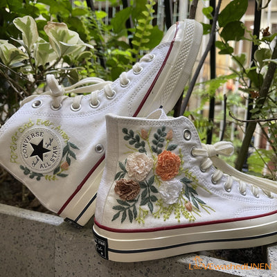 Wedding Flowers Embroidered Converse Bridal Flowers Sneakers