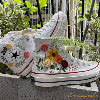 Wedding Flowers Embroidered Converse Bridal Flowers Sneaker