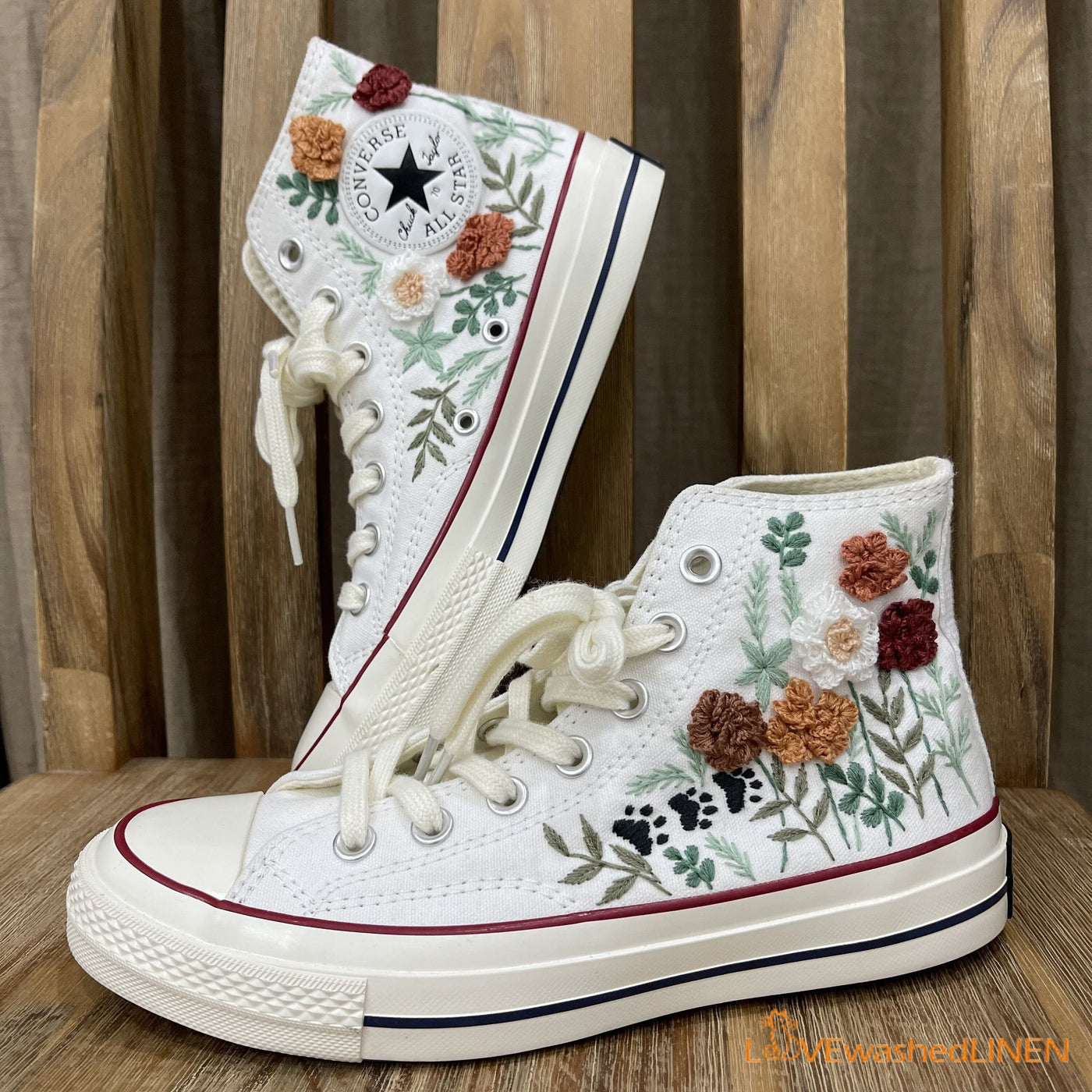 Wedding Flowers Embroidered Converse Pet Footprint Embroidered Sneaker